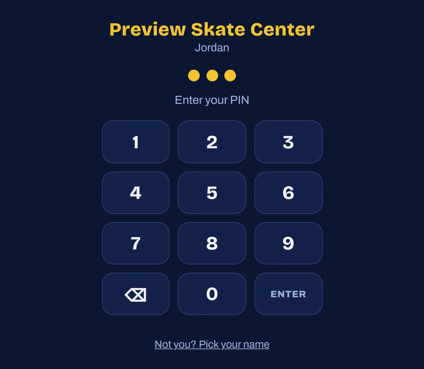 The PIN keypad after picking a name